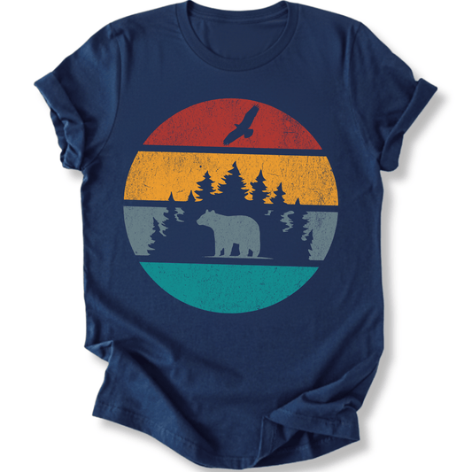 Printify T-Shirt Navy / XS Retro Sunset California Bear