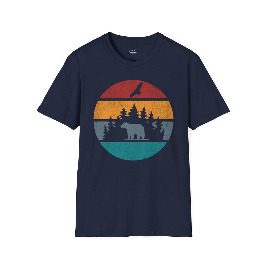 Printify T-Shirt Navy / XS Retro Sunset California Bear