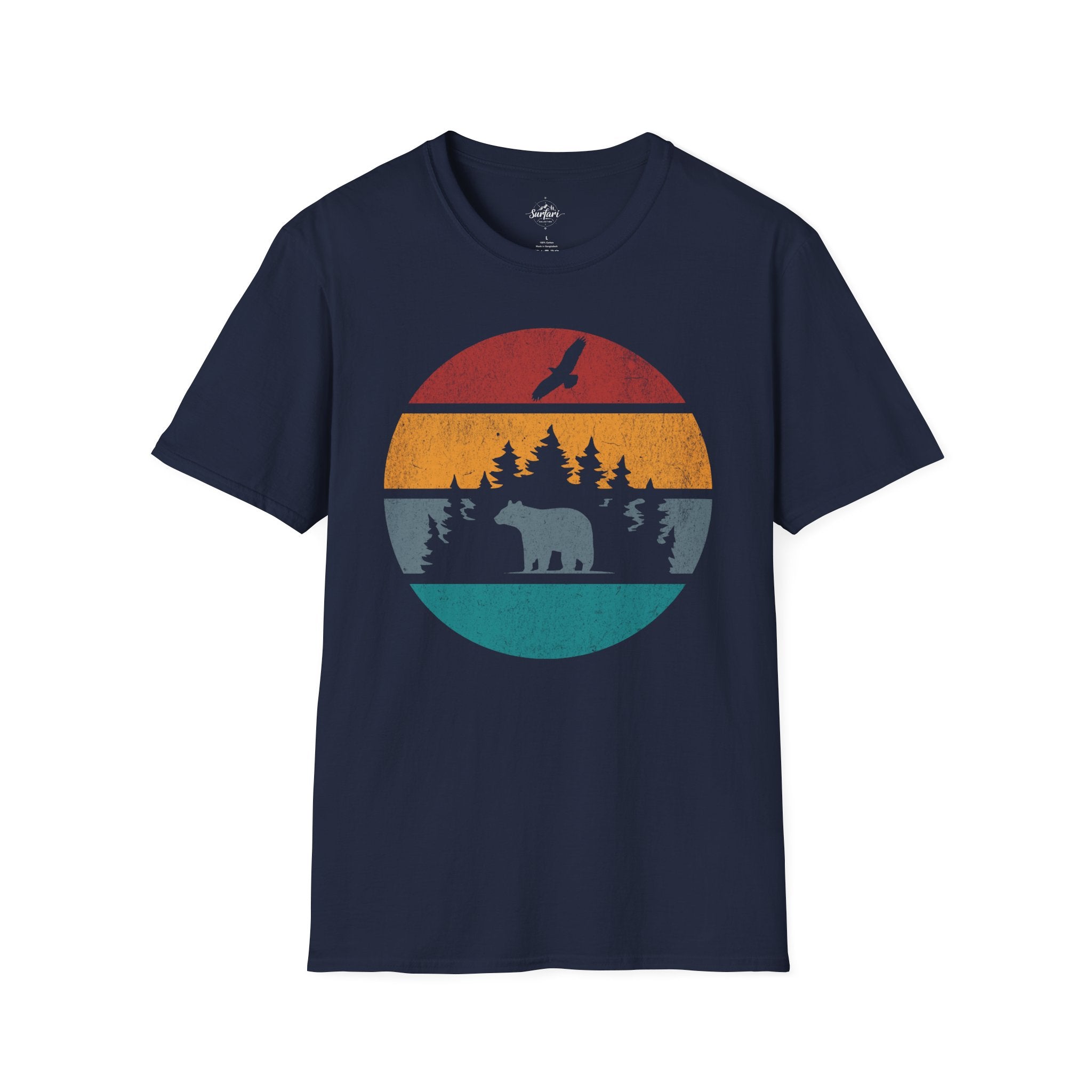 Printify T-Shirt Navy / XS Retro Sunset California Bear