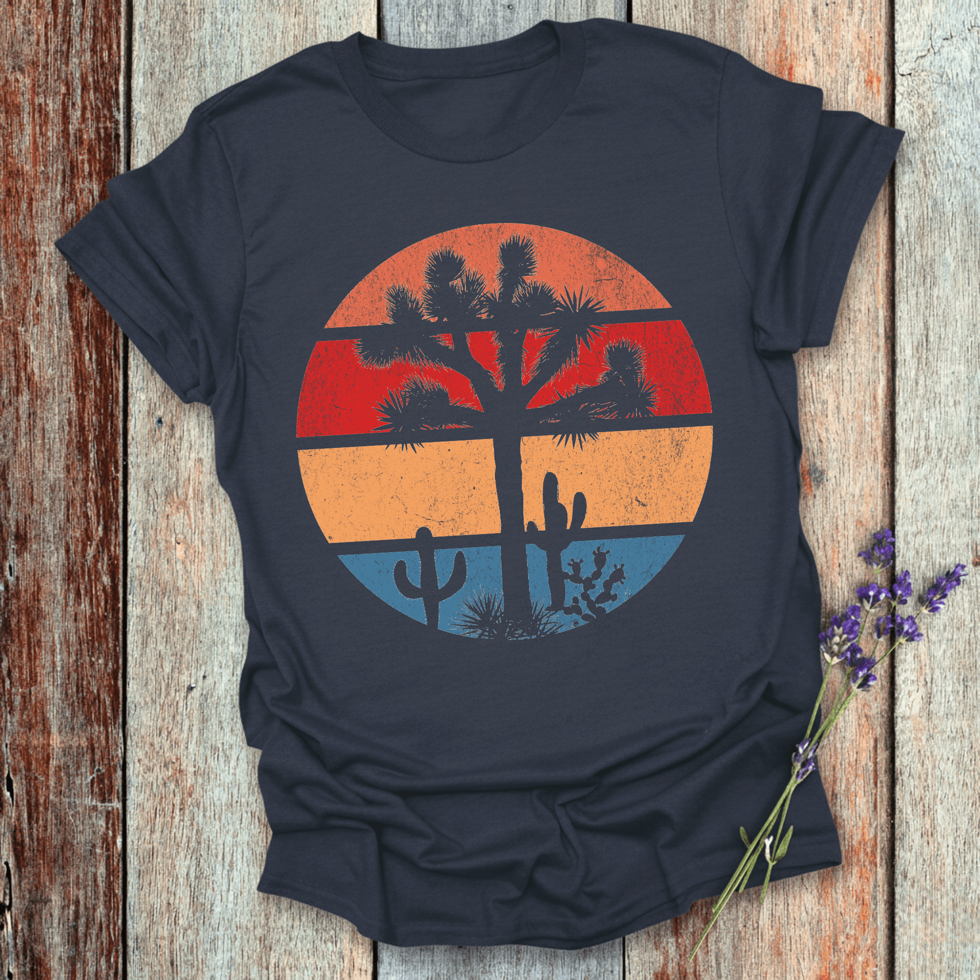 Printify T-Shirt Navy / XS Retro Sunset Joshua Tree
