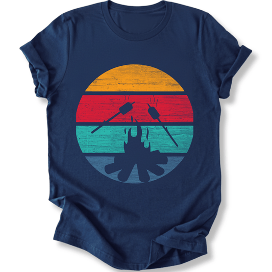 Printify T-Shirt Navy / XS Retro Sunset Roasted Marshmallows