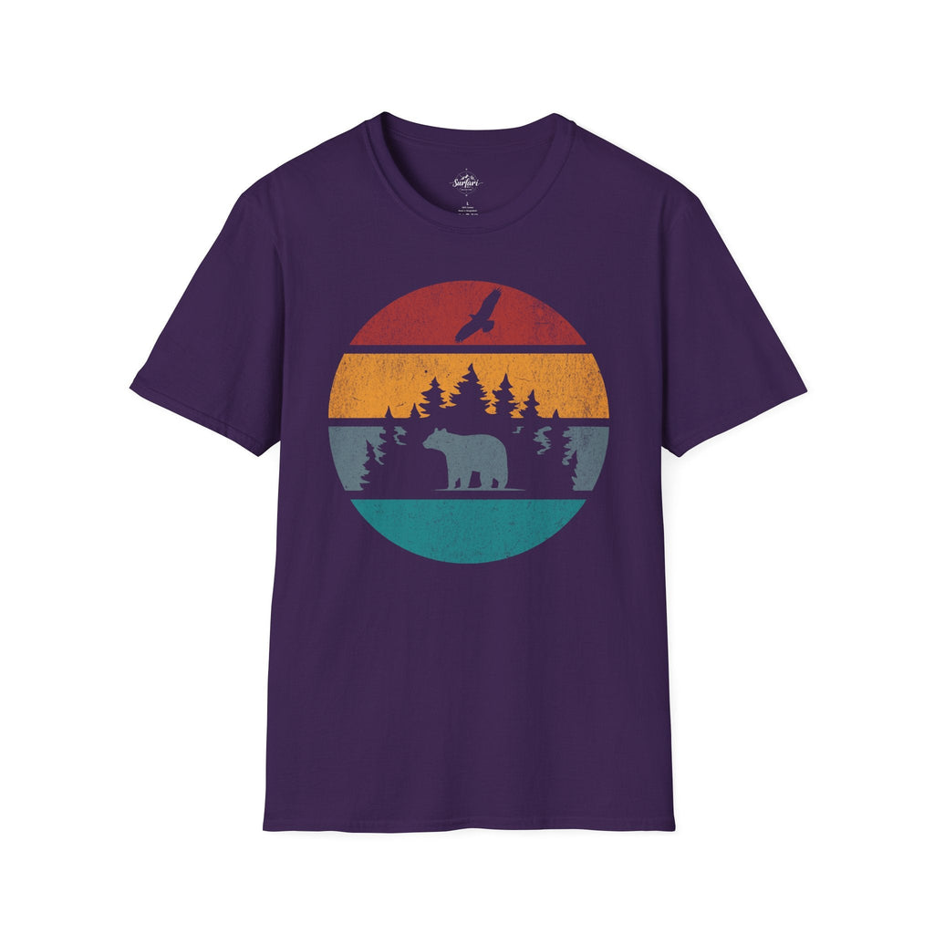 Printify T-Shirt Purple / S Retro Sunset California Bear