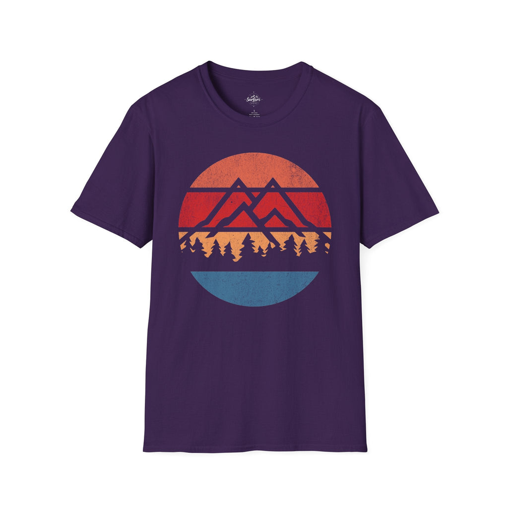 Printify T-Shirt Purple / S Retro Sunset Mountains and Trees