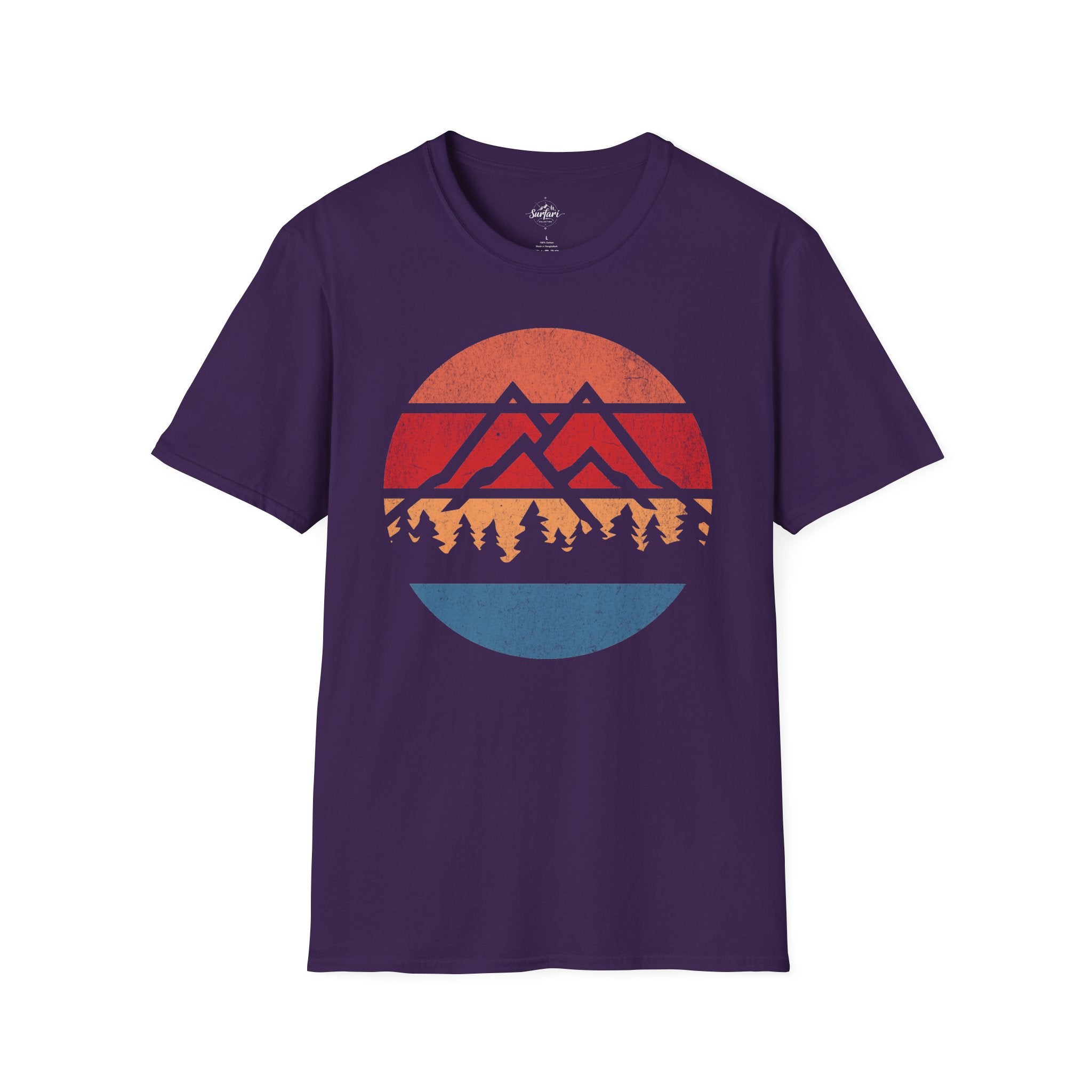 Printify T-Shirt Purple / S Retro Sunset Mountains and Trees