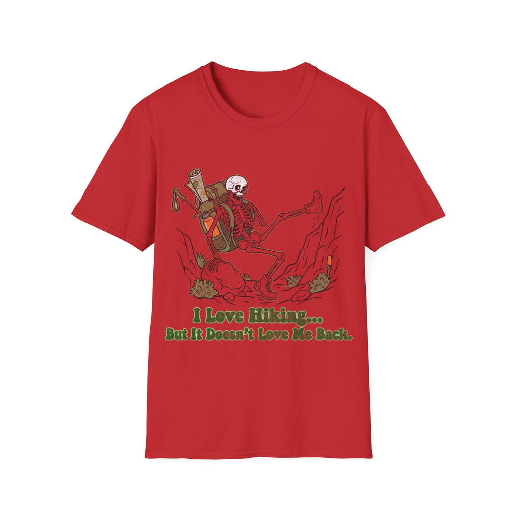 Printify T-Shirt Red / S Skeleton loves hiking