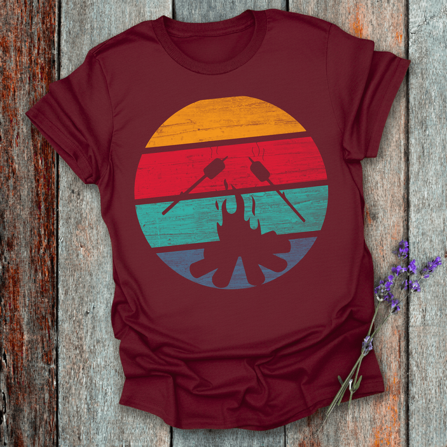 Printify T-Shirt Retro Sunset Roasted Marshmallows