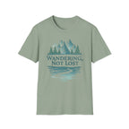 Printify T-Shirt Sage / S Wandering Not Lost T-Shirt, Nature Lover Tee, Adventure Graphic Shirt, Gift for Hikers, Trendy Outdoor Apparel, Camping, Mountain lover