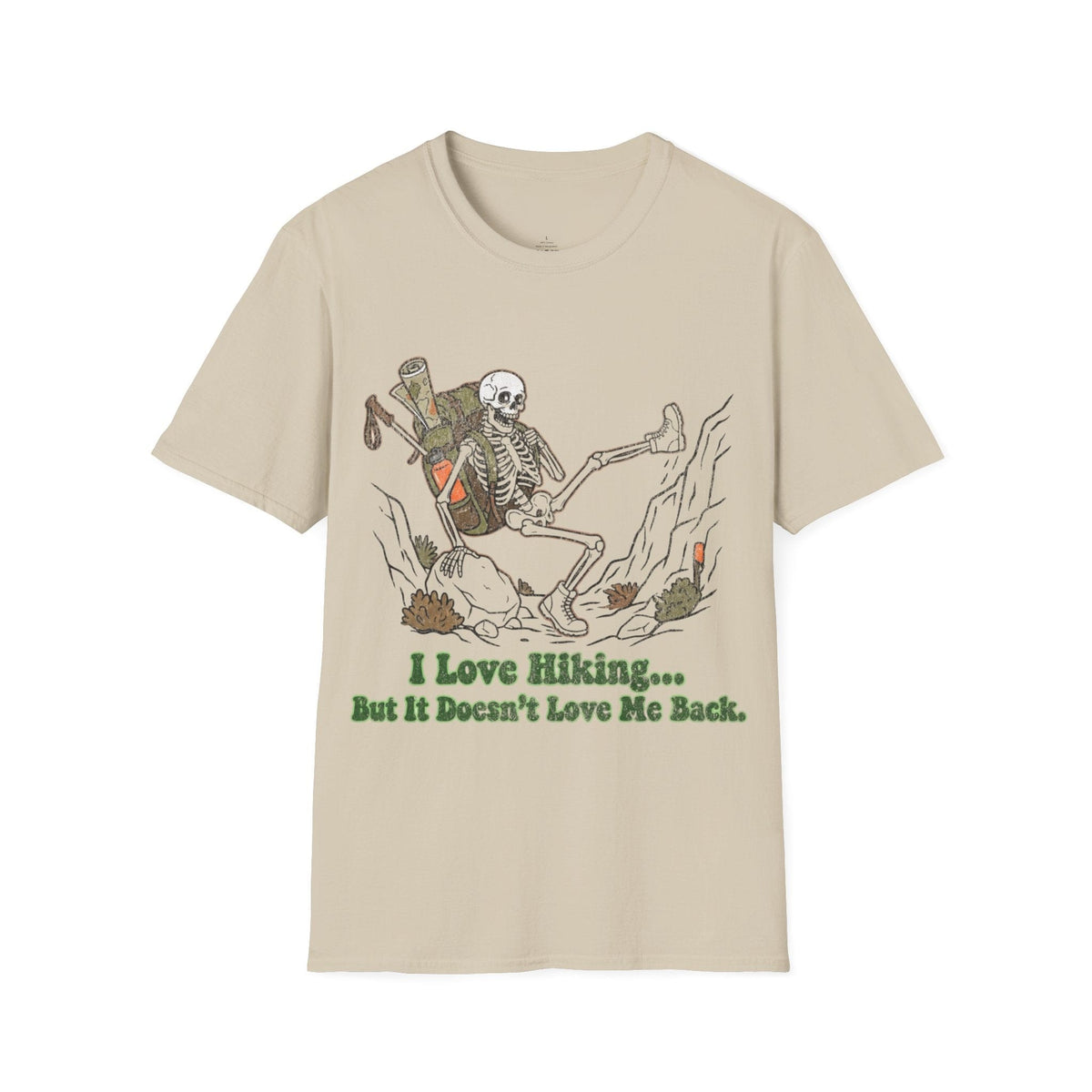 Printify T-Shirt Sand / S Skeleton loves hiking