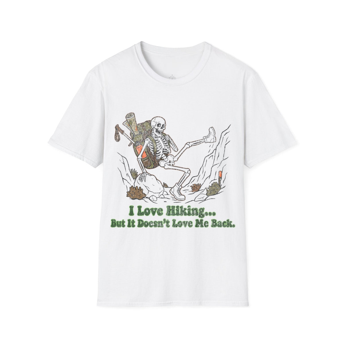 Printify T-Shirt White / S Skeleton loves hiking