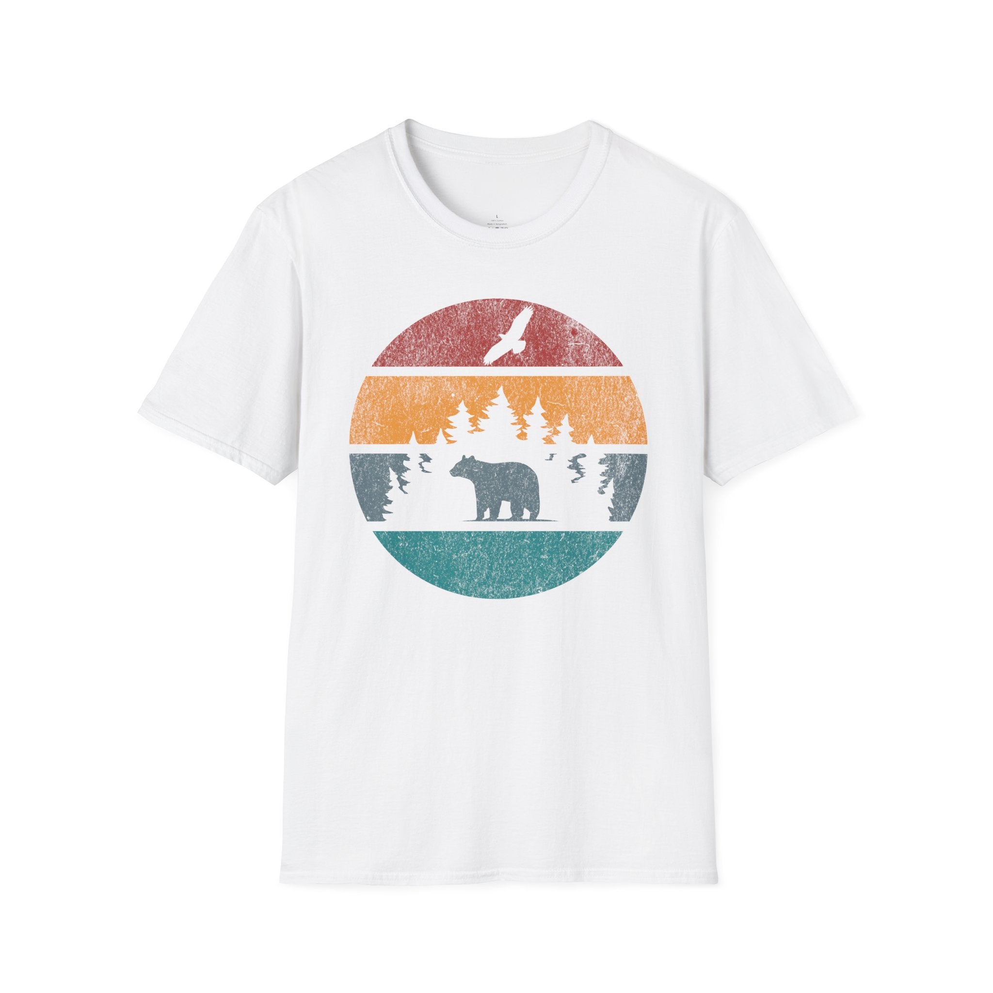 Printify T-Shirt White / XS Retro Sunset California Bear