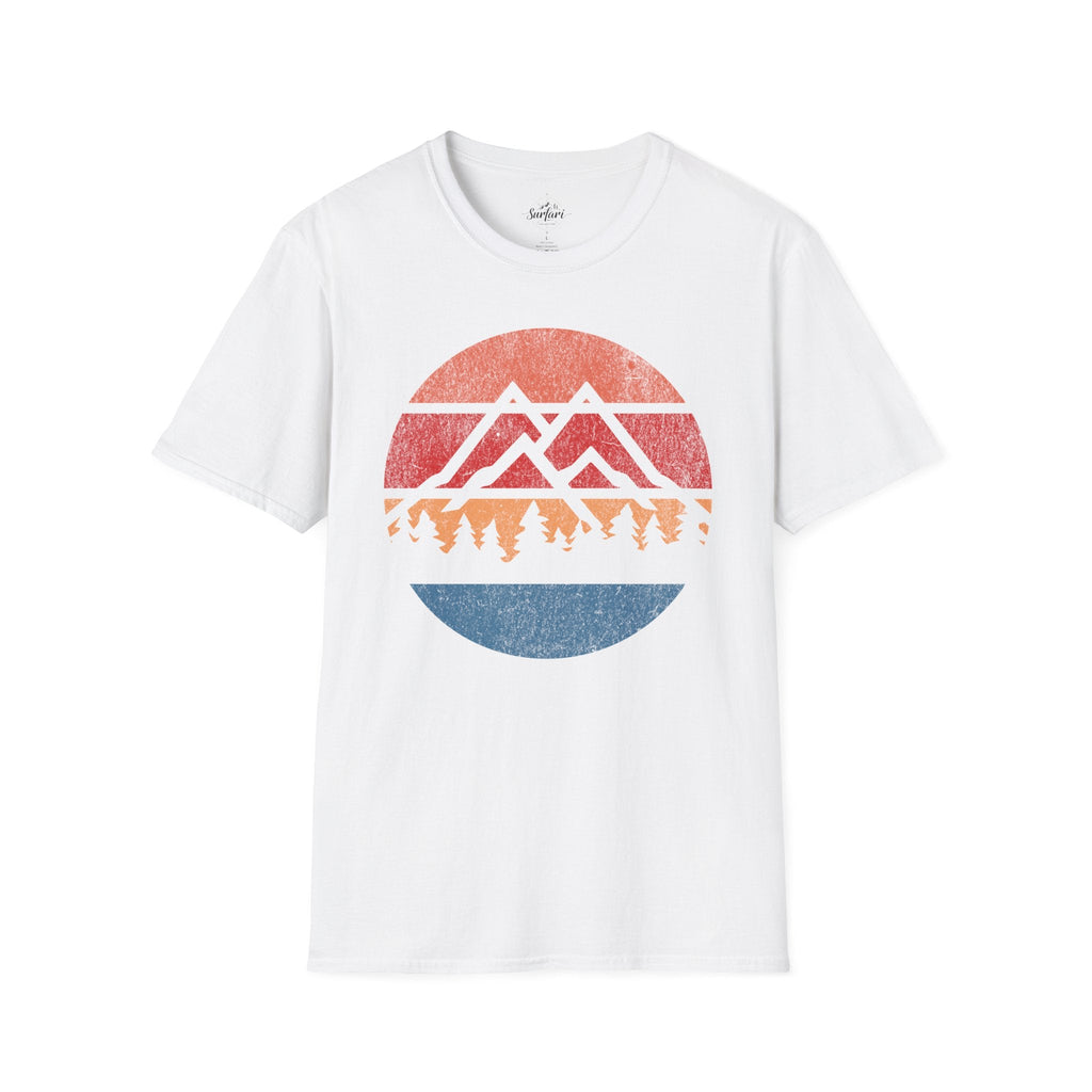 Printify T-Shirt White / XS Retro Sunset Mountains and Trees